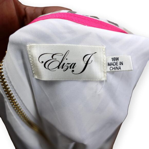 Eliza J Black White Pink Geometric Jersey Stretch Shift Dress 16W - Picture 5 of 10